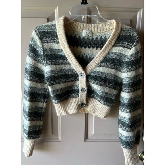 Taupe Striped Cadence Mohair Wool Cropped Cardigan Wilfred Aritzia EUC XS #1133 - Picture 5 of 9